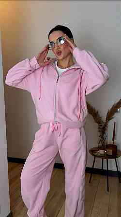 Жіночий теплий костюм-двійка з кантом двосторонній фліс Рожевий, 44/46 Одеса