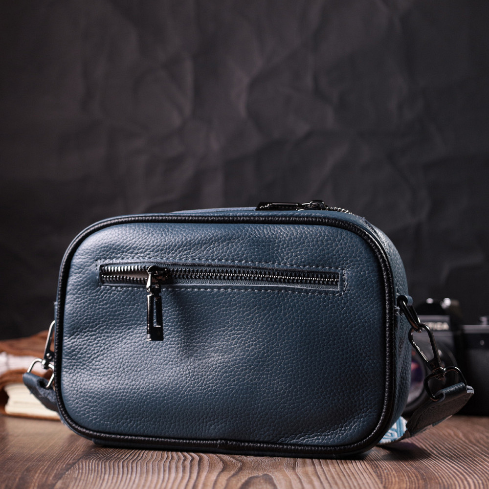 Шкіряна сумка через плече на одне відділення для жінок Vintage 22385 Синя Київ - фото 10