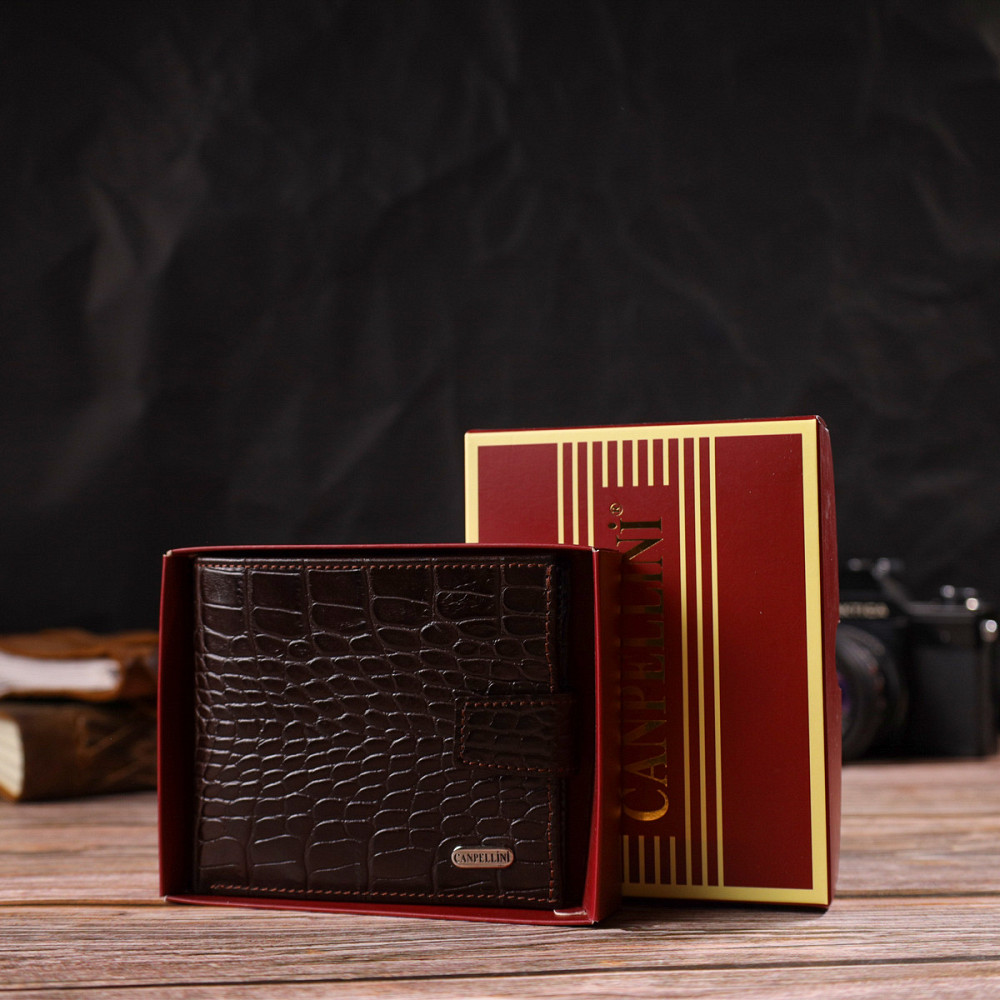 Модный мужской кошелек из натуральной кожи тиснением под крокодила CANPELLINI 21878 Коричневый Киев - изображение 10