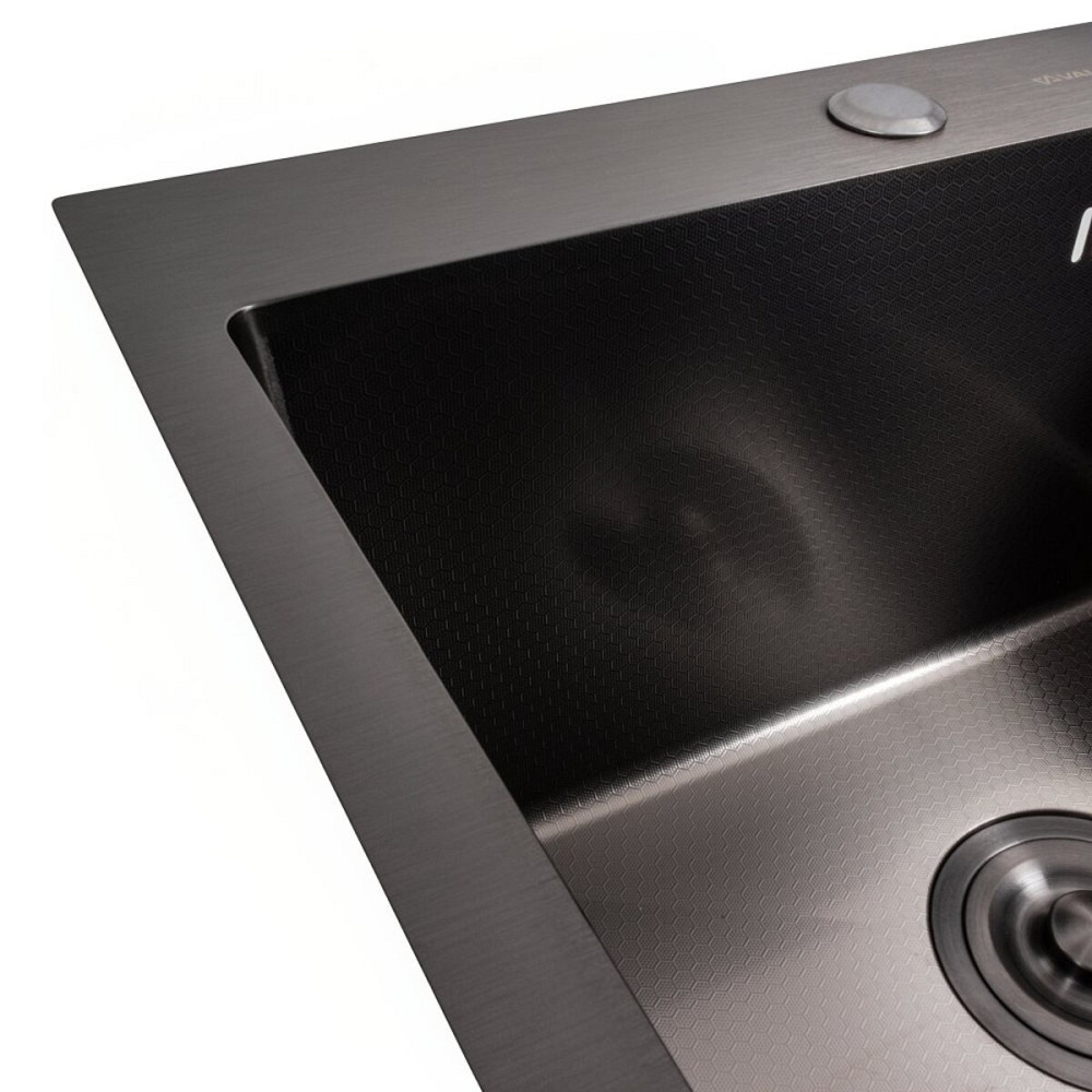 VALESO Кухонна мийка 50*50 PVD чорна DECOR Valeso Handmade (сифон круглий, 3,0/0,8) Коломия - фото 19