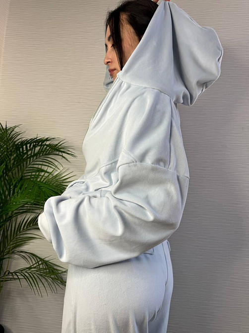 Женский стильный повседневный плюшевый костюм тройка Голубой, 46/48 Одесса - изображение 9