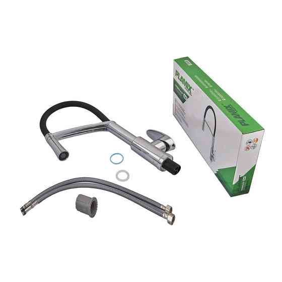 Змішувач для кухні Plamix Cezar-017 Set Chrome Refl.Black з силіконовий виливом (з підведенням) (PM0741)   ( 22982 ) Харків