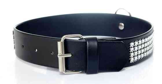 Нашийник зі штучної шкіри з кристалами Fetish Boss Series - Collar with crystals Silver, BS3300101 Sex Aura Київ