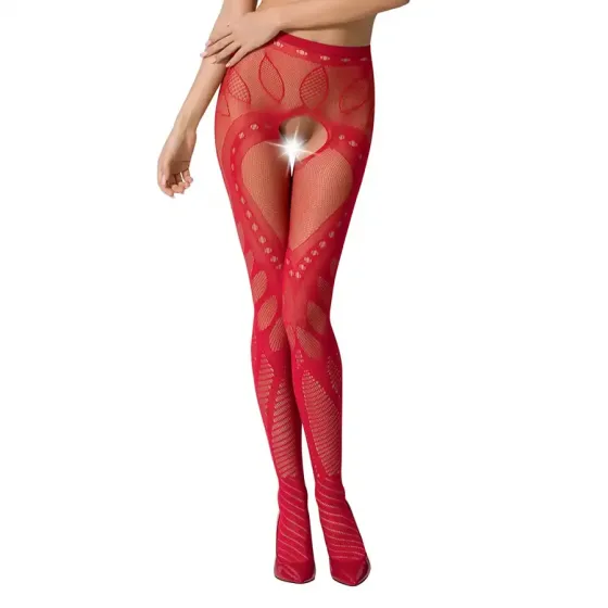 Еротичні колготки-бодістокінг Passion S007 red, гарні ажурні колготки з вирізом Львов