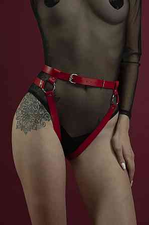 Гартери Feral Feelings - Belt Briefs, трусики, натуральна шкіра, колір червоний Sex Aura Київ