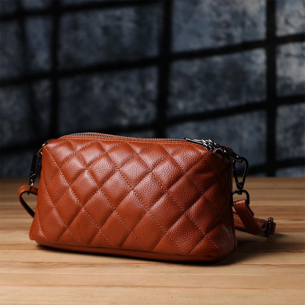 Жіноча сумка прошита модними ромбами з натуральної шкіри Vintage sale_15143 Рудий Київ - фото 7