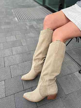 Nikos Чоботи жіночі Niko`s пісочна замша натуральна высота 36 см обхват голени 39-40 см каблук Коломыя