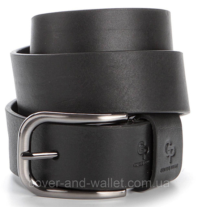Стильний чоловічий ремінь із італійської шкіри чорного кольору під джинси Grande Pelle Casual Київ - фото 5