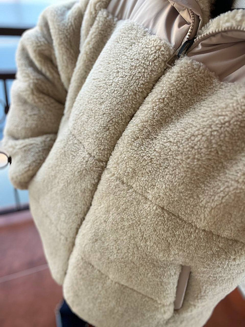 Куртка жіноча Lady Yep 9055 тедді комбінована штучне хутро оверсайз з капюшоном, бежевий, 44-48 Київ - фото 2
