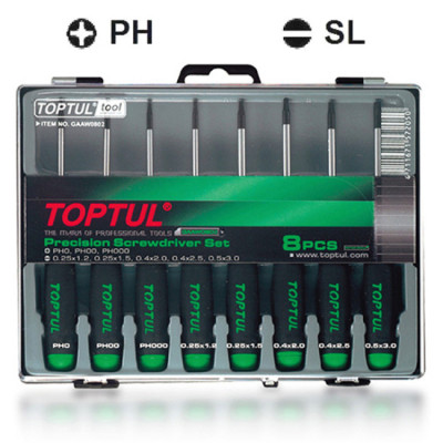 Набір викруток Toptul прецизійних 8шт. PH000-PH0, SL1.2-SL3 (GAAW0802) Вінниця - фото 1