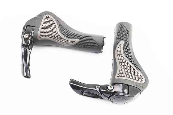 Ручки керма 140мм з затискачем Lock-On, ергономічні з ріжками, чорно-сірі RB-BT1008 Киев