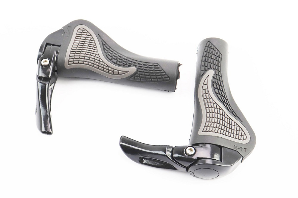 Ручки керма 140мм з затискачем Lock-On, ергономічні з ріжками, чорно-сірі RB-BT1008 Київ - фото 1