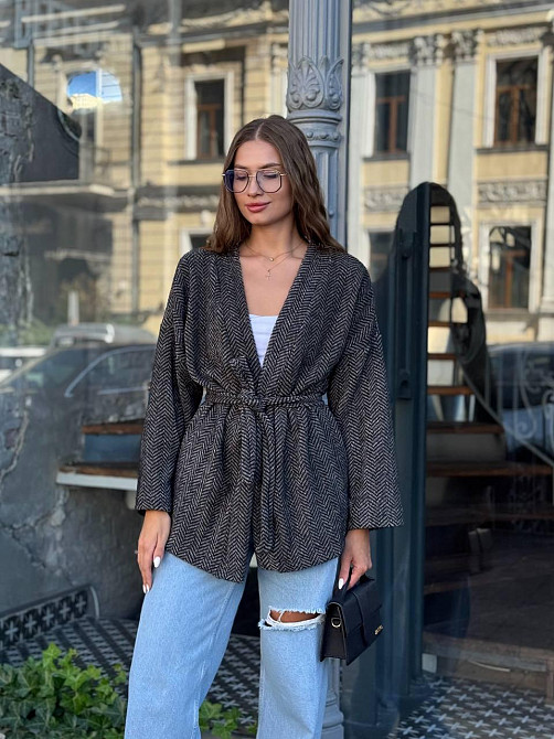 Жіночий теплий модний кардиган альпака Чорно-білий, 42/44 Одеса - фото 1