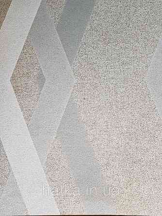 Шпалери вінілові на флізеліні Marburg 0.53х10 Giulia геометрія смуги зиґзаґ білі сірі бежеві на коричневому Київ