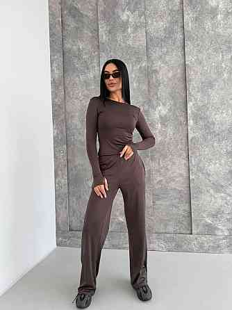 Женский базовый костюм тройка: лонгслив, футболка и штаны микродайвинг Одесса