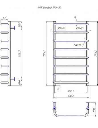 Полотенцесушитель водяной Mario INOX Стандарт 770х430/400 Киев