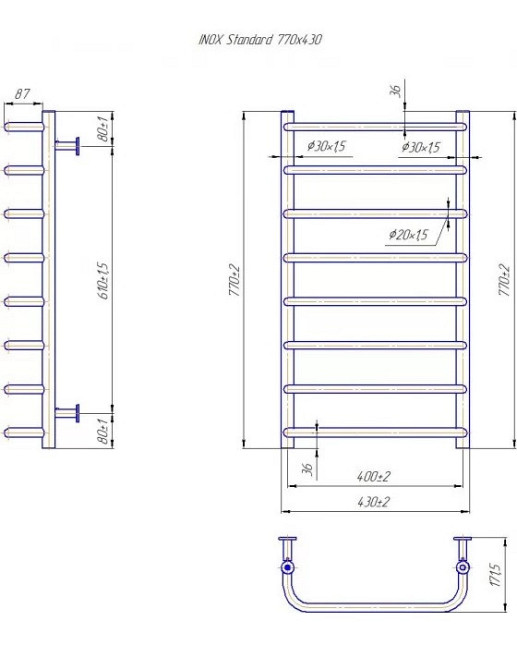Полотенцесушитель водяной Mario INOX Стандарт 770х430/400 Киев - изображение 4