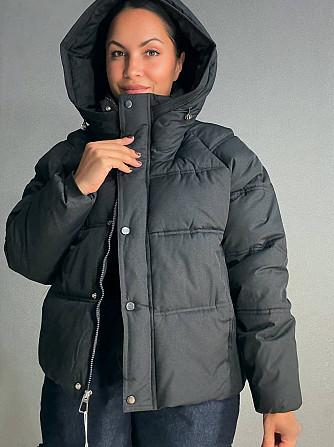 Куртка женская Haiziyuan 8589 средняя длина с капюшоном черная, черный, XL Одесса - изображение 5
