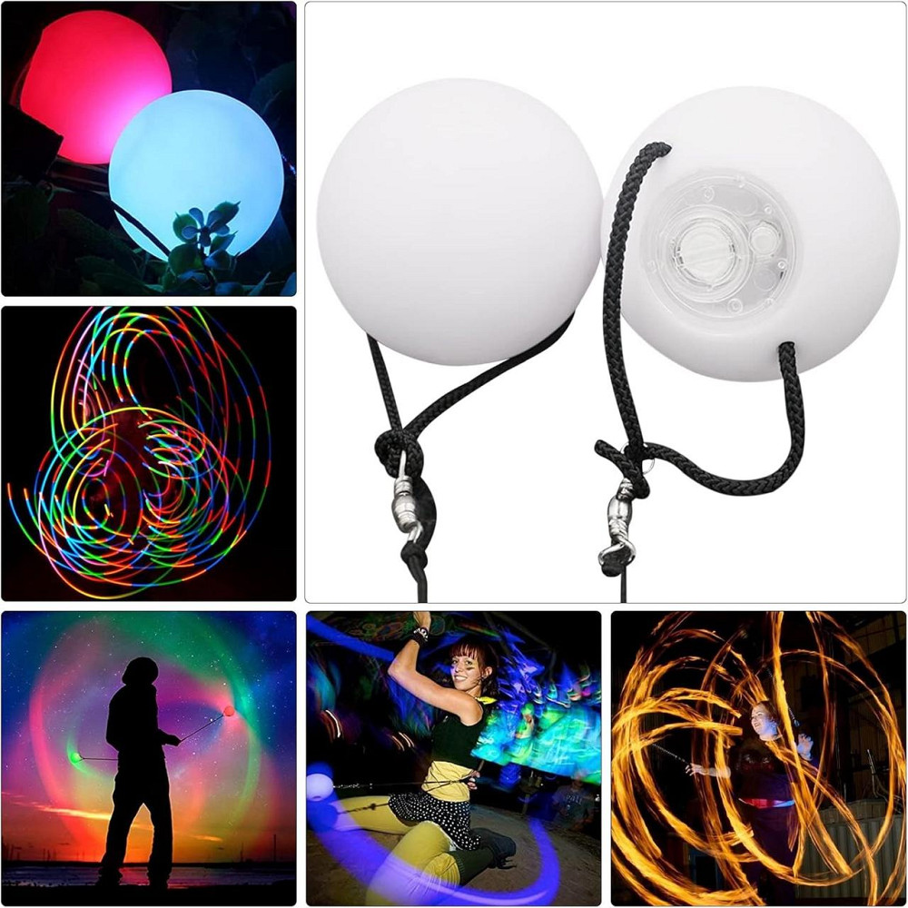 POI м’ячі з підсвіткою 2 шт, світлодіодні кульки для жонглювання, танцю, фар-шоу, пої реквізит для танців хоббі Київ - фото 2