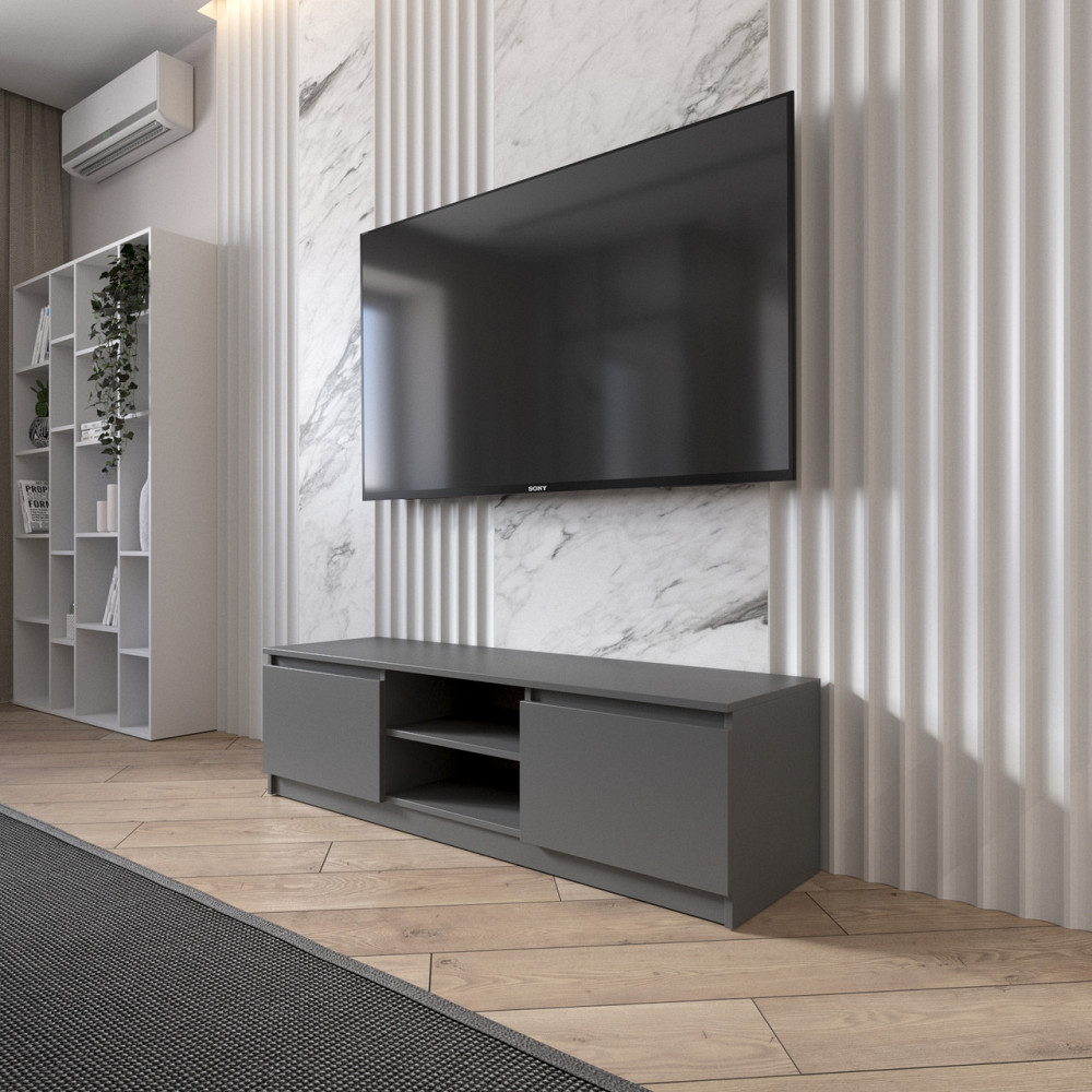 Тумба под телевизор VAYS R-14 Антрацит, с открытой нишей, ЛДСП, 140×40×40 см – для гостиной и спальни, под ТВ Львов - изображение 1