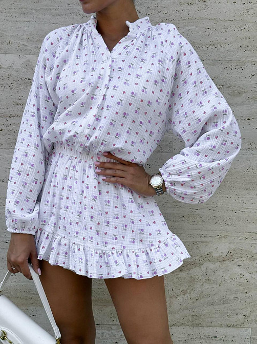 Женское легкое платье-комбинезон с принтом натуральный муслин 46/48, Белый 2 Одесса - изображение 4