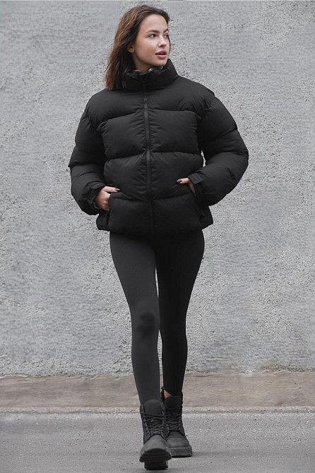 Жіноча зимова коротка куртка чорна стьобана тепла пуховик без капюшона Without Nest Black XXL/3XL Одеса - фото 3