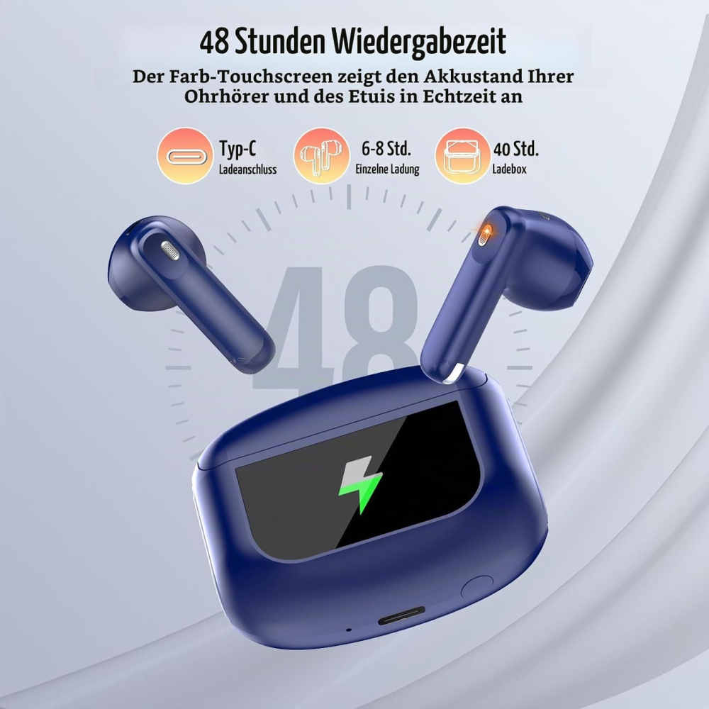 Беспроводные наушники Niderson YU8 TWS, сенсорный экран, Bluetooth 5.4, ENC, 48 ч, 5 EQ, IPX7, Blue Киев - изображение 8