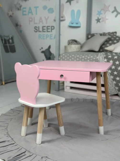 Дитячий столик зі стільчиком Ведмедик та ящиком для олівців та розмальовок (Рожевий) Київ - фото 6