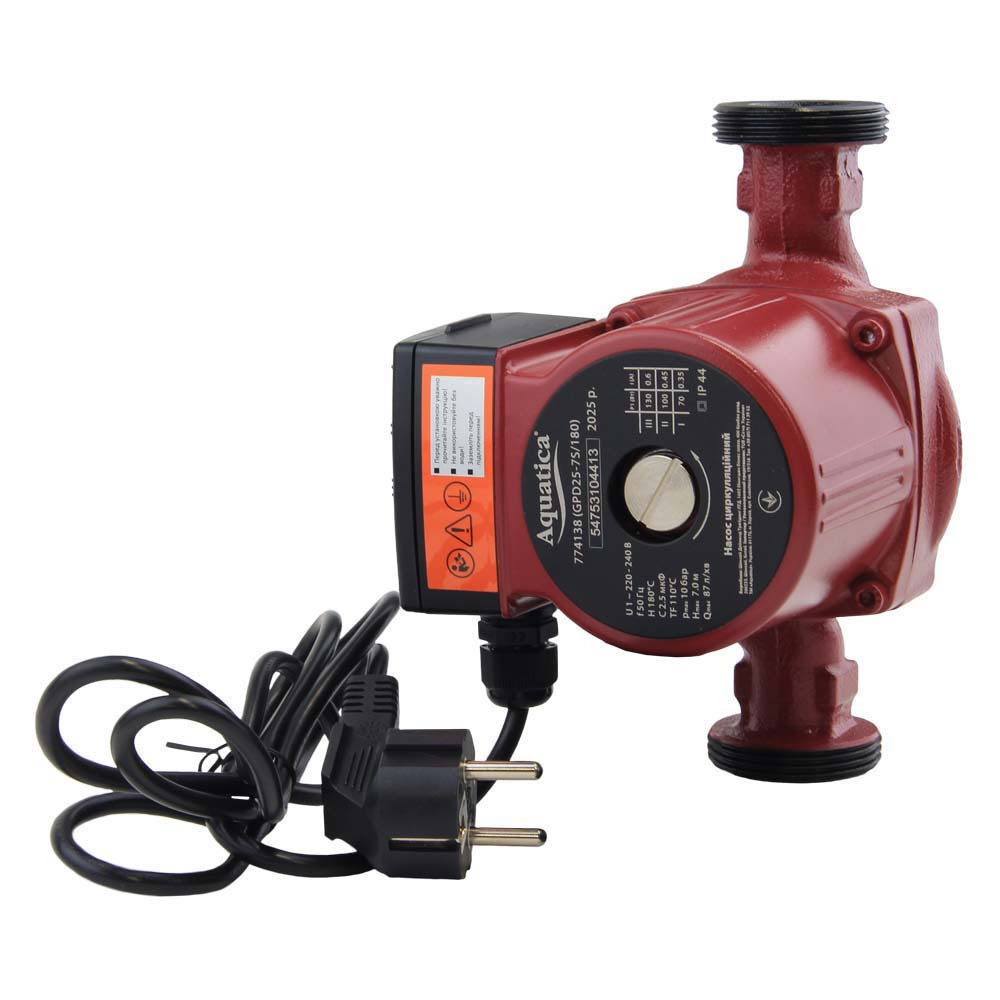 Насос циркуляційний 130Вт Hmax 7м Qmax 87л/хв Ø1½" 180мм+гайки Ø1" AQUATICA (774138) Рівне - фото 1