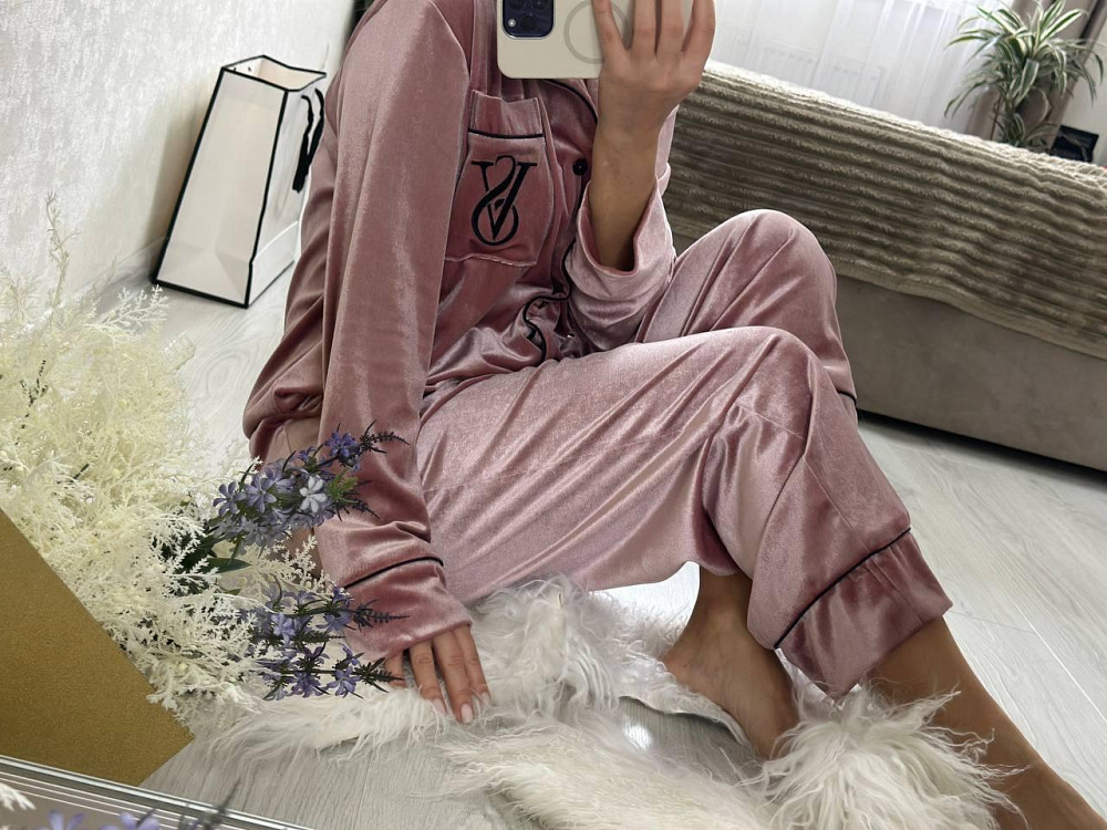 Жіноча стильна домашня піжама оксамитова піжама пудрово-рожевий, 46/48 Одеса - фото 3