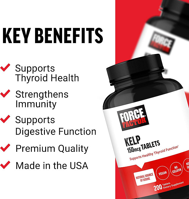Натуральный Йод (Ламинария) Force Factor Kelp, 150 mcg, 200 Tablets Луцк - изображение 3