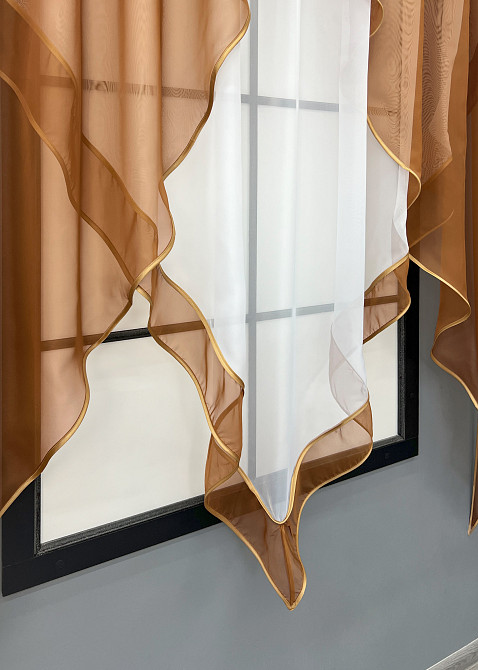 Кухонна фіранка VR-Textil № 029к коричневий з білим 280х170 см (50-537) Киев - изображение 10