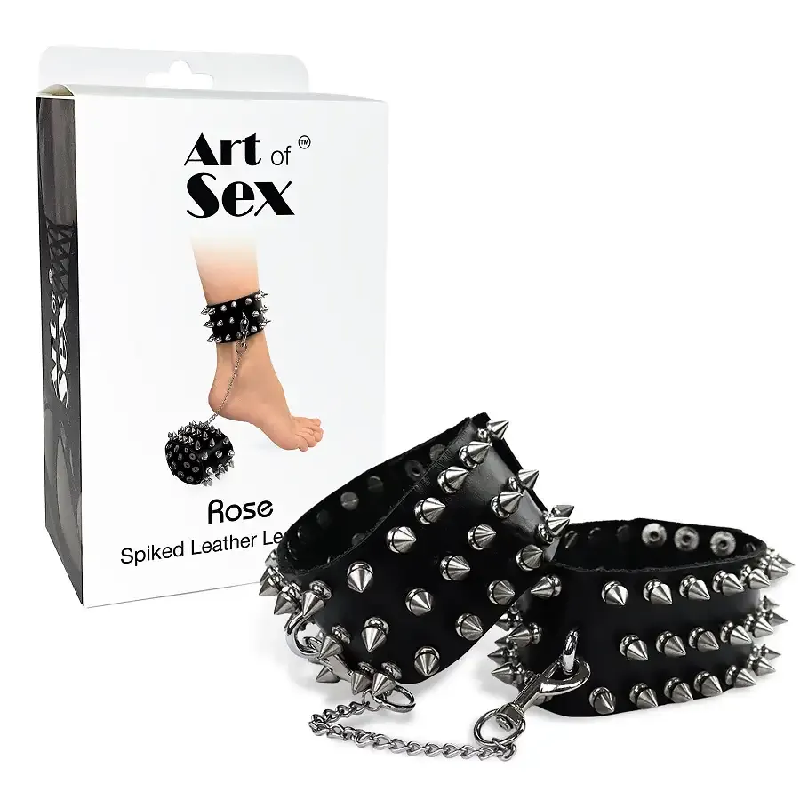 Поножі з шипами з натуральної шкіри Art of Sex, колір чорний Львів - фото 3