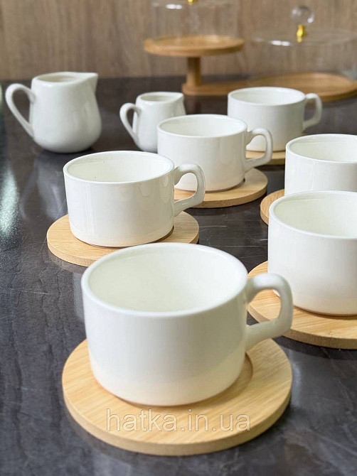 Набір чашок 6 чашок/6 бамбукових стравець Olens "Сноу" 150 мл кераміка для дому та ресторану Київ - фото 3
