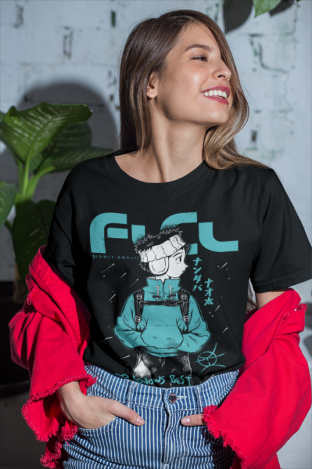 Футболка для хлопчика з аніме принтом Наота Нандаба Флкл Фуллй оверсайз (зріст від 165 до 180) Чорний AnimeJ0419m Дніпро - фото 3