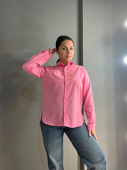 Сорочка жіноча Mix Ray 9942 базова подовжена спинка оверсайз з кишенею рожева, рожевий, S Одеса - фото 6