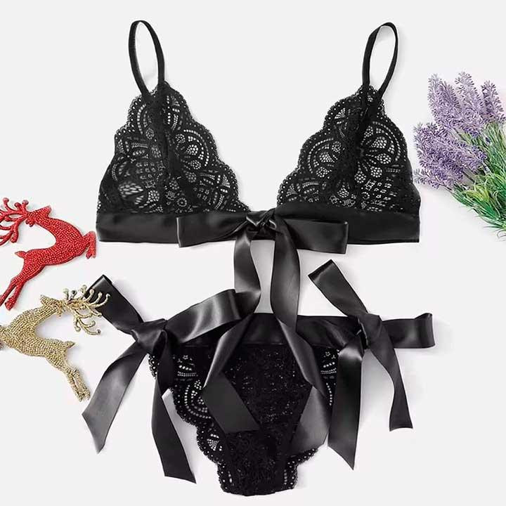 Еротичний мереживний комплект на зав'язках чорний — M/L/XL — Еротична білизна Вінниця - фото 5