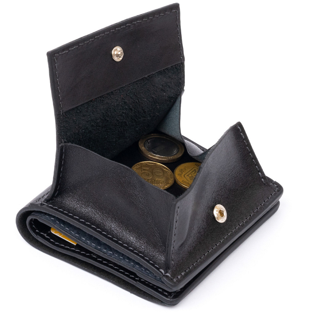 Вертикальное глянцевое портмоне с накладной монетницей GRANDE PELLE 11329 Черное Киев - изображение 8