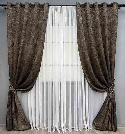 Комплект штор на люверсах VR-Textil Жаккард Fantasy № 1630ш Шоколадный с бежевым 150х280 см 2 шт (37-0187) Киев