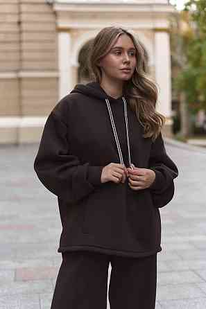 Жіночий теплий костюм двойка вільного крою тринитка на флісі Шоколад Одеса