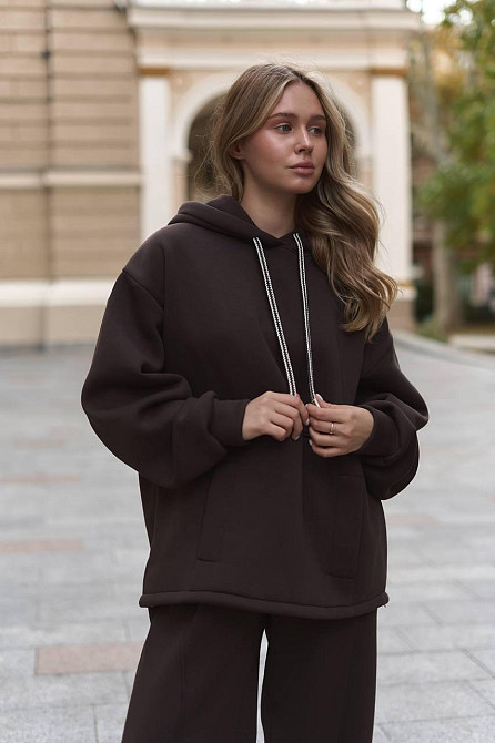 Женский теплый костюм двойка свободного кроя трехнитка на флисе Шоколад Одесса - изображение 6