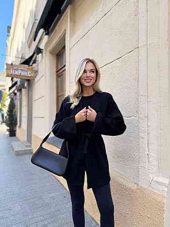 Жіночий теплий базовий кардиган із поясом турецька ангора-в'язка Чорний, 42/44 Одеса