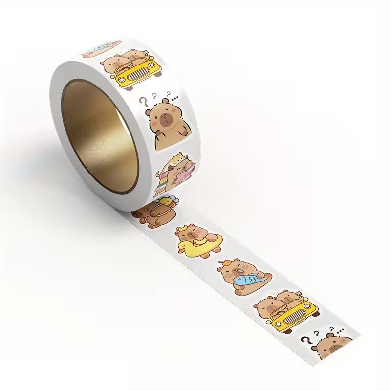 Стикеры «Капибара» — рулон 500 шт, Ø2.5 см, милые наклейки для школы и упаковки Киев - изображение 3
