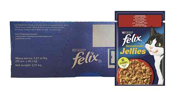 Влажный корм Феликс Felix Sensations Jellies для кошек кусочки с говядиной и томатами в желе (блок 26 шт × 85 г) Винница