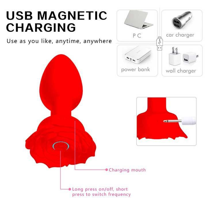 Силиконавая смарт анальная пробка Smart Rose - Черный - 3.3x10.5 см – Анальные игрушки Винница - изображение 4