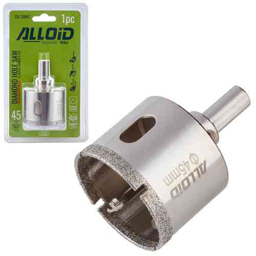 Свердло корончате алмазне по склу та кераміці 45мм з центрувальним свердлом Alloid Одеса
