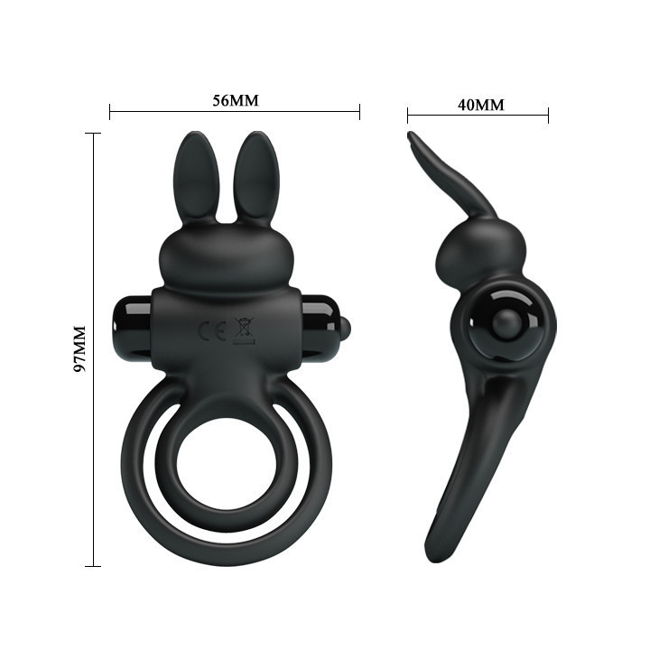 Эрекционное виброкольцо с кроликом Pretty Love Bunny III двойное, чёрное, 9.7 х 4 см Sex Aura Киев - изображение 7