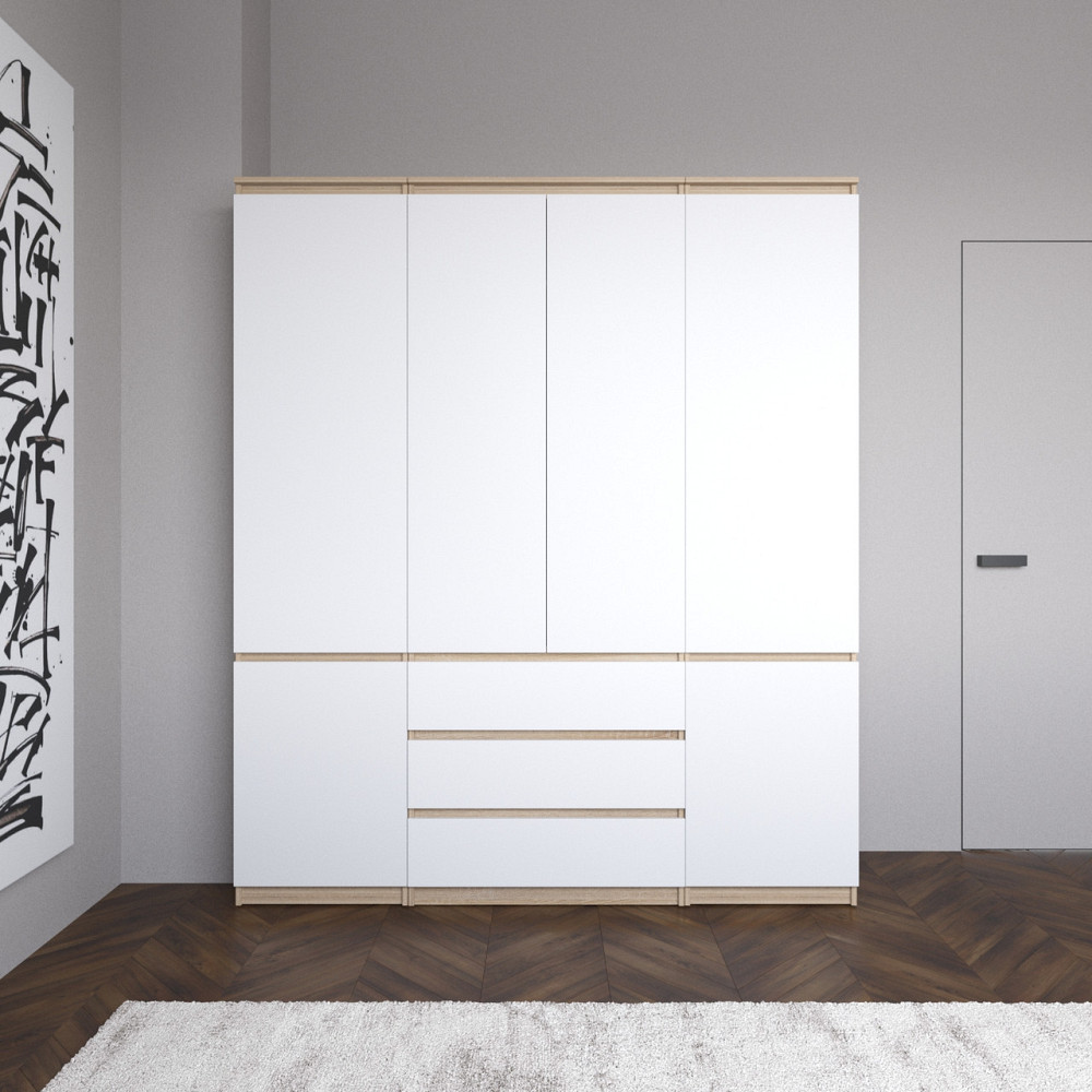 Шафа для одягу VAYS зі штангою та полицями, 3 шухляди, комплект R9+R22-2 Дуб Сонома-Білий фасад Львів - фото 1