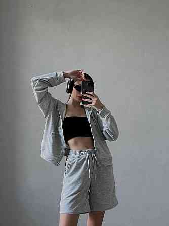 Женский прогулочный оверсайз костюм двойка: кофта и шорты двухнитка Меланж Одесса