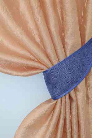 Кухонные шторы VR-Textil № 073к с ламбрекеном и подхватами персиковый с синим 275х170 см (52-0140) Киев